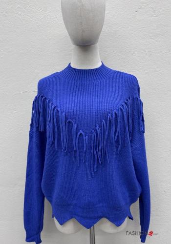 Maglione in Cotone maniche lunghe girocollo con frange