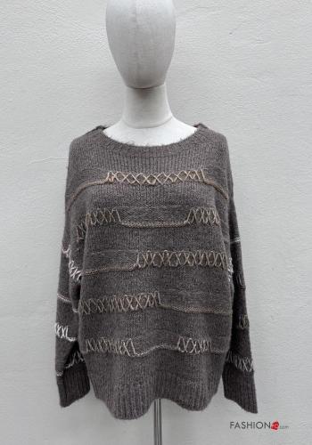 Maglione in Misto Lana girocollo oversize maniche lunghe Fantasia ricamata - ph 1