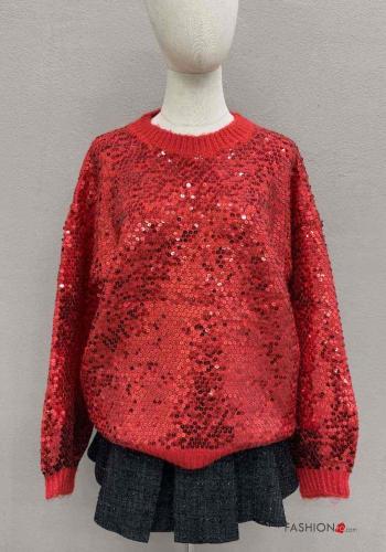 Maglione maniche lunghe girocollo con paillettes