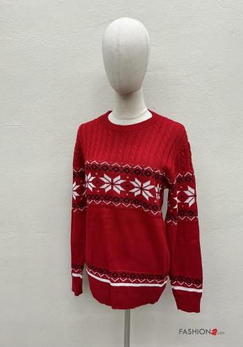 Maglione in Misto Lana maniche lunghe girocollo Fantasia natalizia