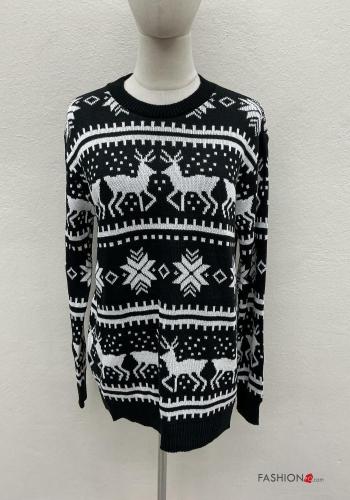 Maglione in Misto Lana maniche lunghe girocollo Fantasia natalizia
