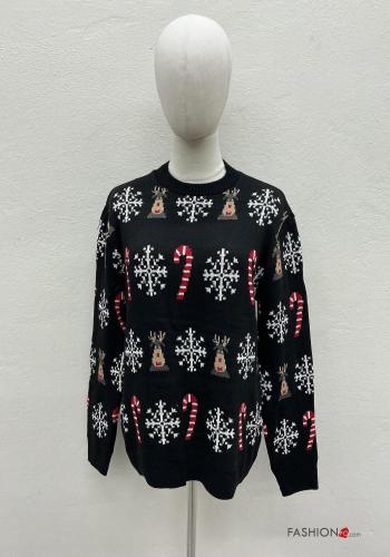 Maglione in Misto Lana maniche lunghe girocollo Fantasia natalizia
