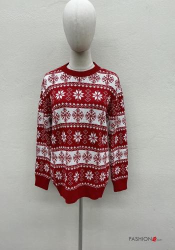 Maglione in Misto Lana maniche lunghe girocollo Fantasia natalizia