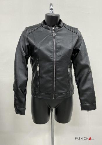 Giacca ecopelle con tasche con bottoni con zip