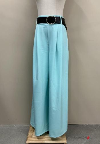 Pantalone vita alta wide leg con cintura con tasche