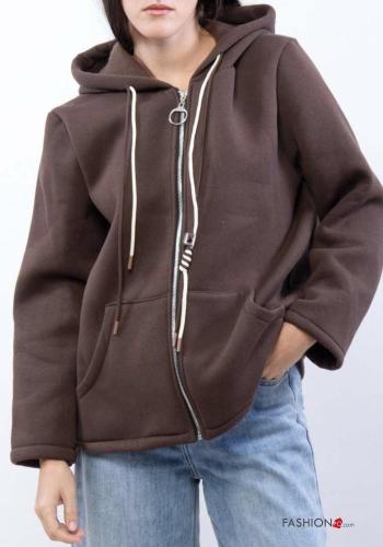 Felpa in Cotone maniche lunghe con zip con tasche con cappuccio - ph 1