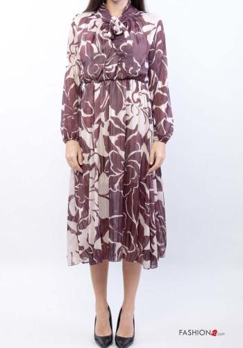 Abito maniche lunghe Fantasia floreale con fiocco - ph 1