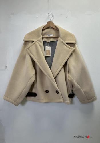 Cappotto maniche lunghe con fibbia corto senza fodera con bottoni con tasche