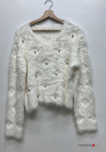 long sleeve Sweater with v-neck with rhinestones with pearls - ph 1