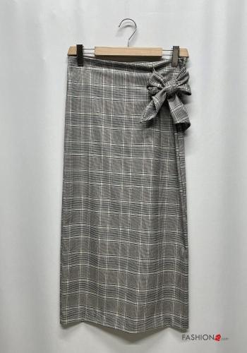 Gonna vita alta Longuette Fantasia tartan con fiocco con zip - ph 1