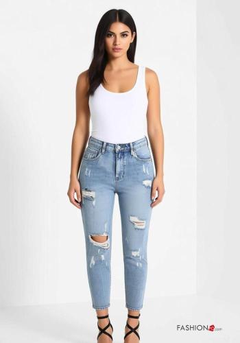 Jeans in Cotone strappati con tasche con bottoni con zip - ph 1