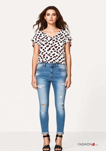 Jeans in Cotone skinny strappati con tasche con bottoni con zip