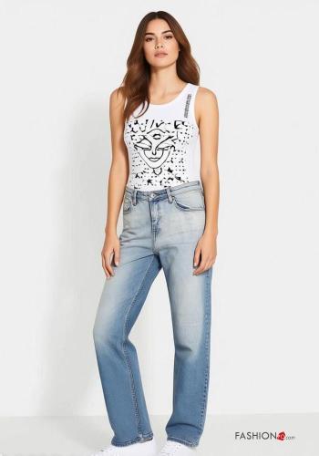 Jeans in Cotone denim con tasche con bottoni con zip