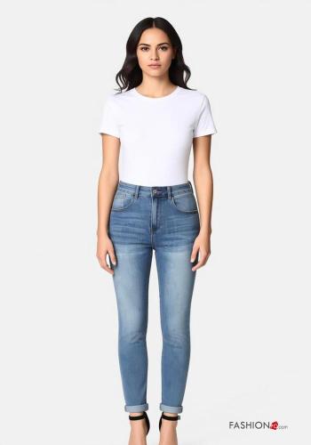 Jeans in Cotone con tasche con bottoni con zip