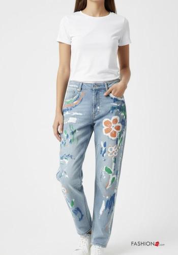 Jeans in Cotone Fantasia stampata con tasche con bottoni con zip - ph 1