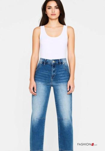 Vaqueros de Algodón cintura alta tela vaquera wide leg con bolsillos con cremallera con botones