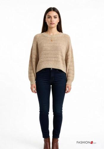 lange ärmel u-boot ausschnitt Strickpullover