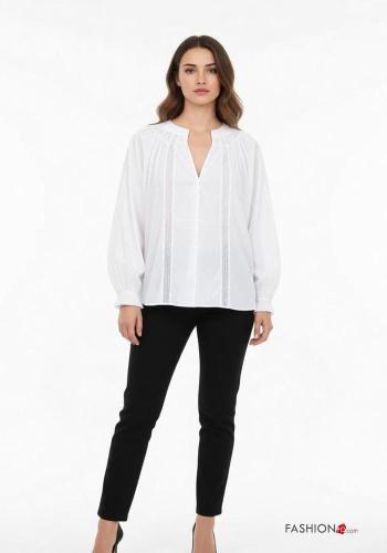 Camicia pizzo maniche lunghe Fantasia ricamata scollo a V - ph 1