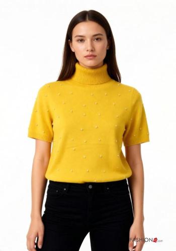 T-shirt maniche corte a collo alto con perle - ph 1