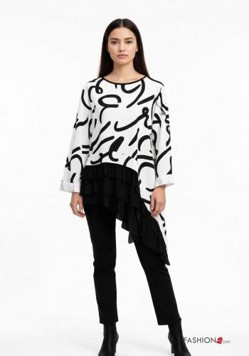 Maglietta a manica lunga in Cotone asimmetrico girocollo Fantasia astratta - ph 1