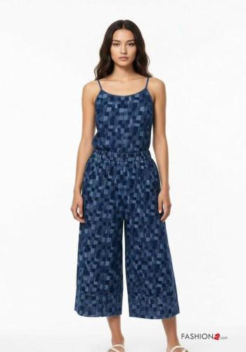 Abstract print wide leg Cotton Trousers with elastic