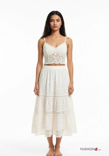 Gonna in Cotone Fantasia ricamata in pizzo sangallo con balze con elastico - ph 1