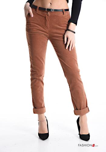Velvet Ribbed Cotton Trousers with belt with pockets