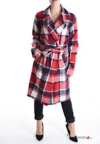 Cappotto Fantasia tartan senza fodera con cintura con tasche