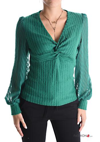 puff sleeve Long sleeved top with v-neck