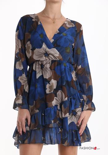 Abito maniche lunghe Fantasia floreale con balze scollo a V - ph 4