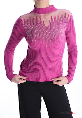 Ribbed Sweater with rhinestones