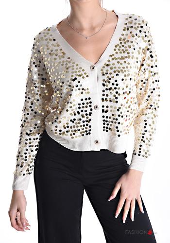 Cotton Cardigan with sequins with v-neck with buttons