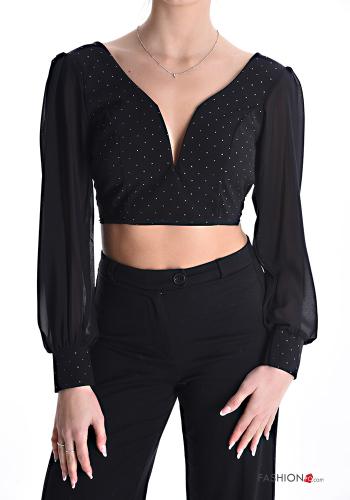 backless Top with bow with rhinestones with v-neck