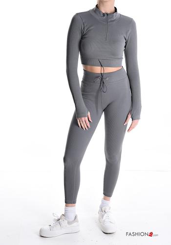 Set sportivo costine a collo alto con zip