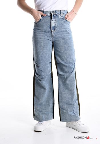 hoher Taille wide leg Jeans aus Baumwolle mit Taschen mit gummizug - ph 1