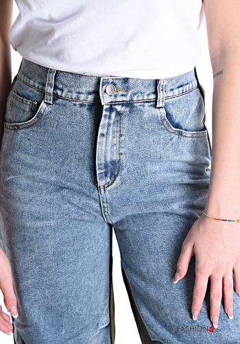 hoher Taille wide leg Jeans aus Baumwolle mit Taschen mit gummizug - ph 4