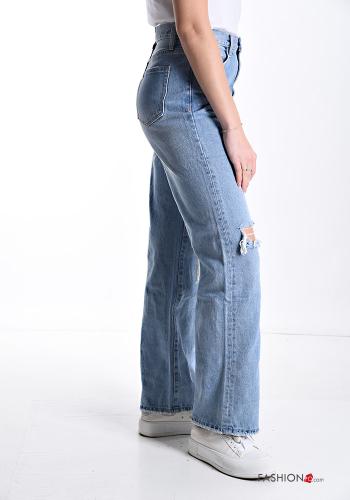 wide leg zerrissene destroyed Jeans aus Baumwolle mit Taschen - ph 3