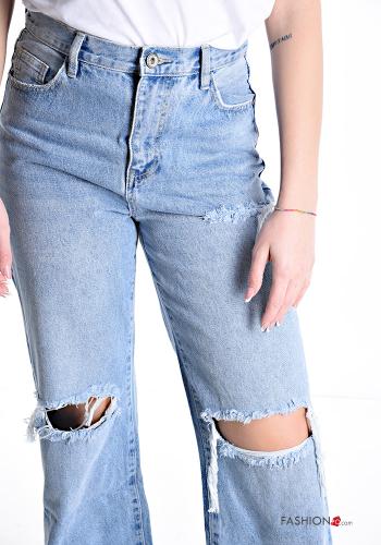 wide leg zerrissene destroyed Jeans aus Baumwolle mit Taschen - ph 4