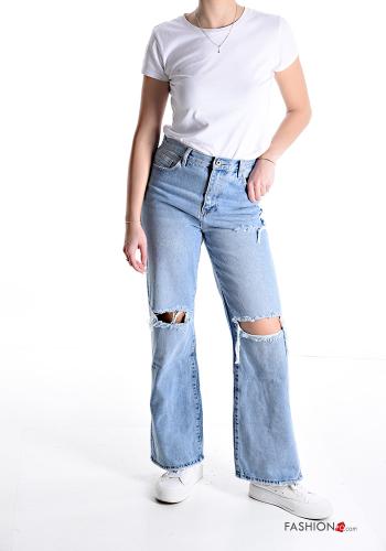 wide leg zerrissene destroyed Jeans aus Baumwolle mit Taschen - ph 5