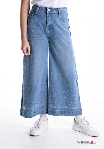 wide leg Jeans aus Baumwolle mit Taschen mit Strasssteinen