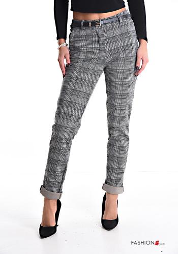 Tartan-Muster Chino mit Gürtel mit Taschen - ph 1