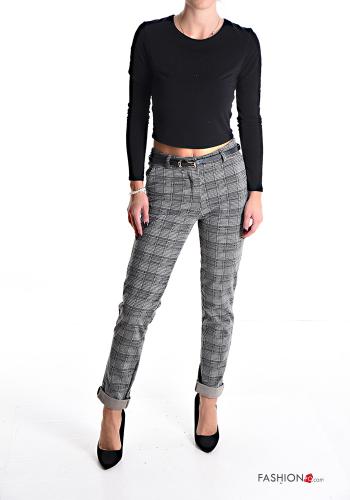 Tartan-Muster Chino mit Gürtel mit Taschen - ph 5
