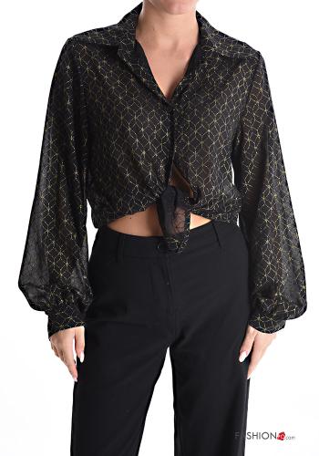 Chemise lurex manches bouffantes à Imprimé Géométrique à noeud - ph 1