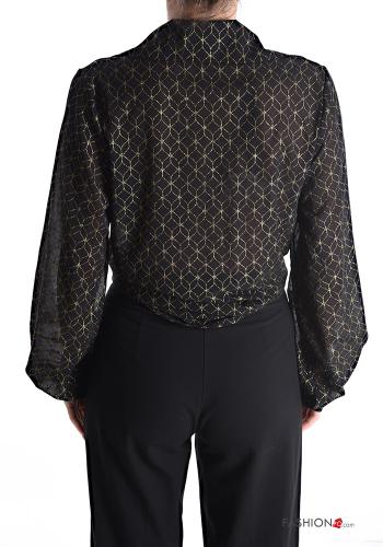 Chemise lurex manches bouffantes à Imprimé Géométrique à noeud - ph 2