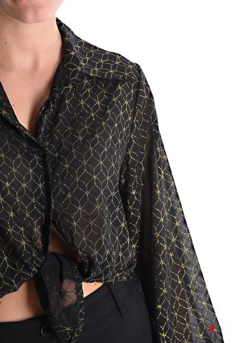 Chemise lurex manches bouffantes à Imprimé Géométrique à noeud - ph 4