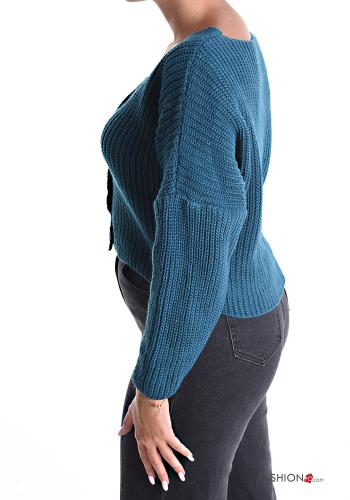 kurz Strickjacke mit Knöpfen mit V-Ausschnitt - ph 3