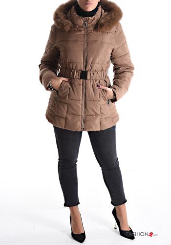Piumino con cintura con cappuccio con zip con tasche - ph 5