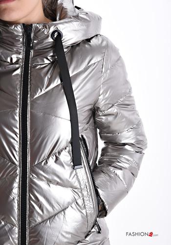 metallic Puffer Jacket with pockets with hood with zip - ph 4
