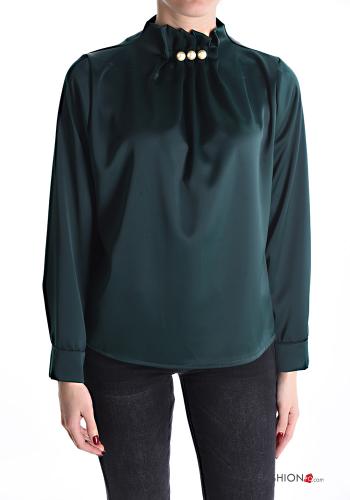 Satin Bluse Rollkragen- mit Perlen - ph 1