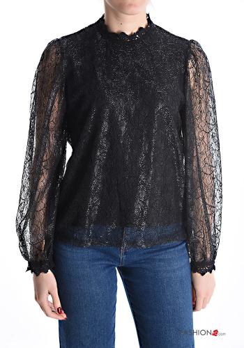 Blouse en Coton détail dentelle lurex - ph 1